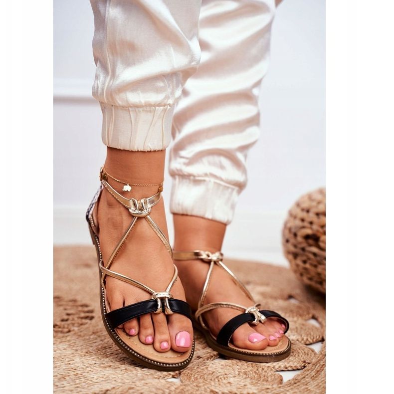 S.Barski Naisten sandaalit Flat Black ja Gold Barski Samim musta keltainen 1