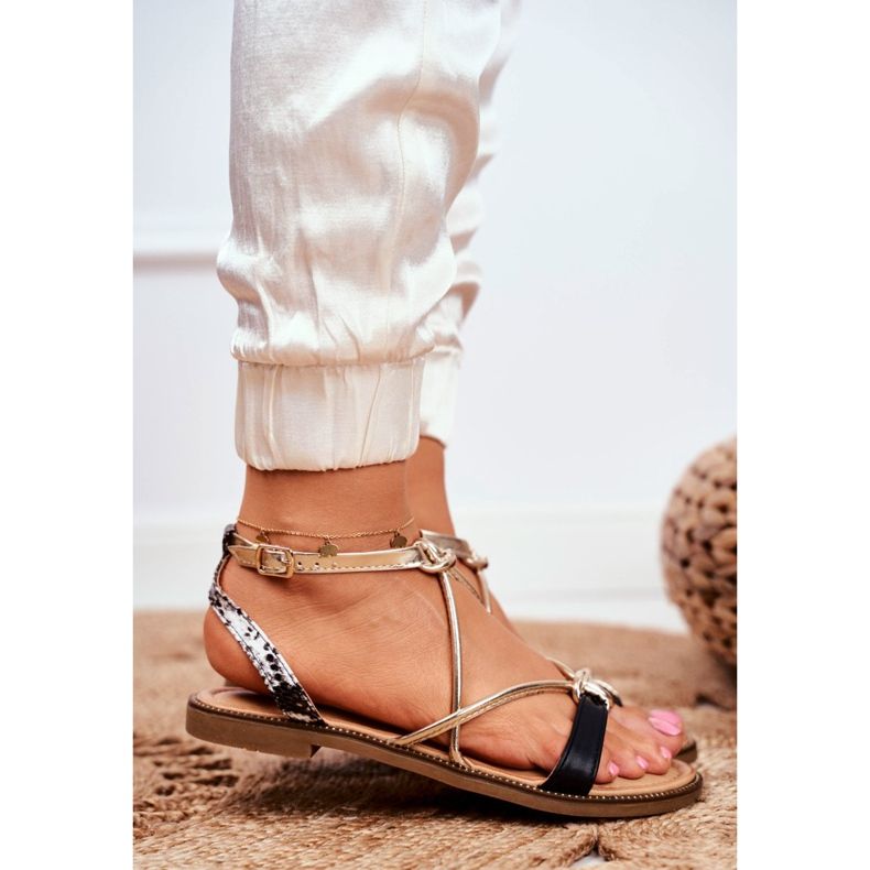 S.Barski Naisten sandaalit Flat Black ja Gold Barski Samim musta keltainen 2