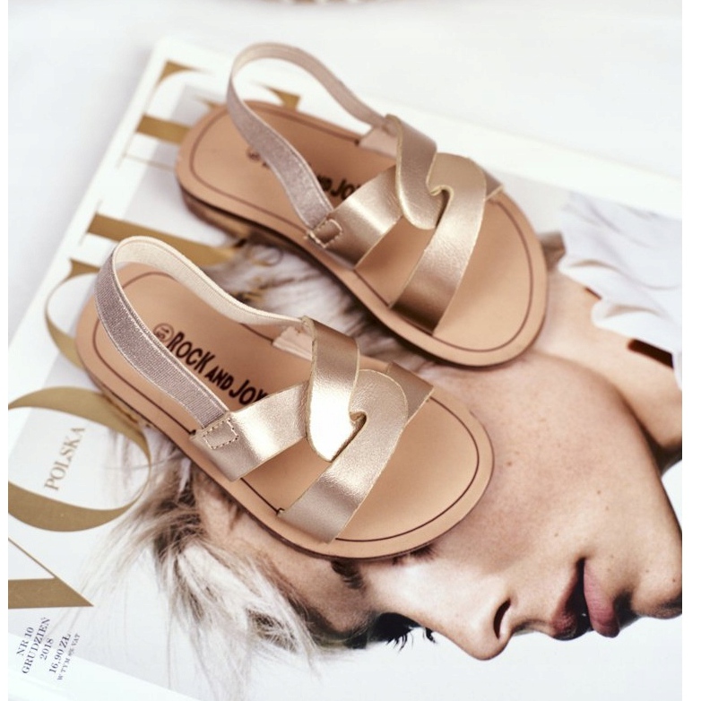 FRROCK Lasten sandaalit Liukuvat päälle kuminauhalla Golden Bambino kultainen 2