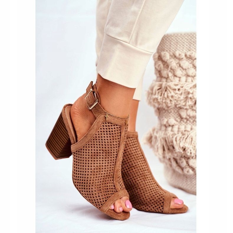 FB1 Naisten avoimet saappaat Peep Toe Camel Paradise ruskea 1