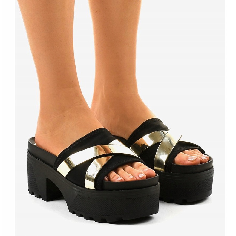 Mustat korkeakorkoiset tossut CL-3A309-42 keltainen 1