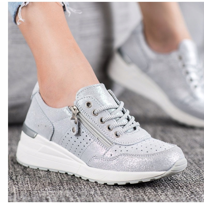 Nahkaiset lenkkarit VINCEZA -vetoketjulla harmaa 1