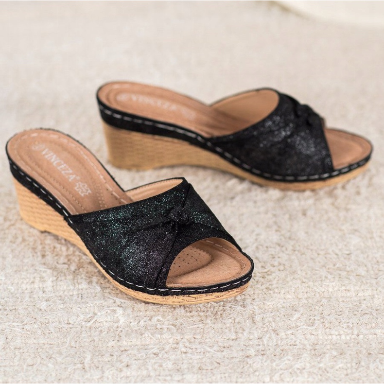 Tyylikkäät VINCEZA -glitteritossut musta 2