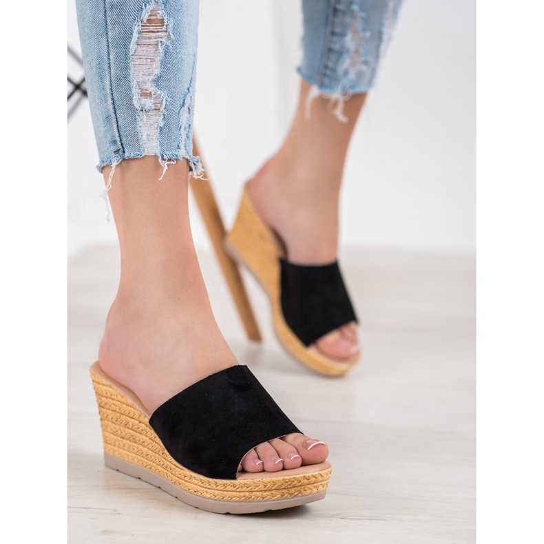SHELOVET Suede Wedge Sandaalit musta 1