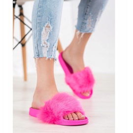 SHELOVET Kumiset tohvelit turkiksella vaaleanpunainen 1