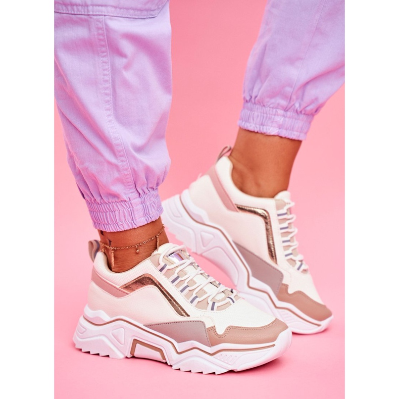 Naisten urheilukengät valkoinen ja beige Rollen ruskea 1