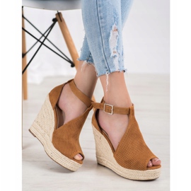 SHELOVET Avoimet kiilamaiset sandaalit ruskea 1