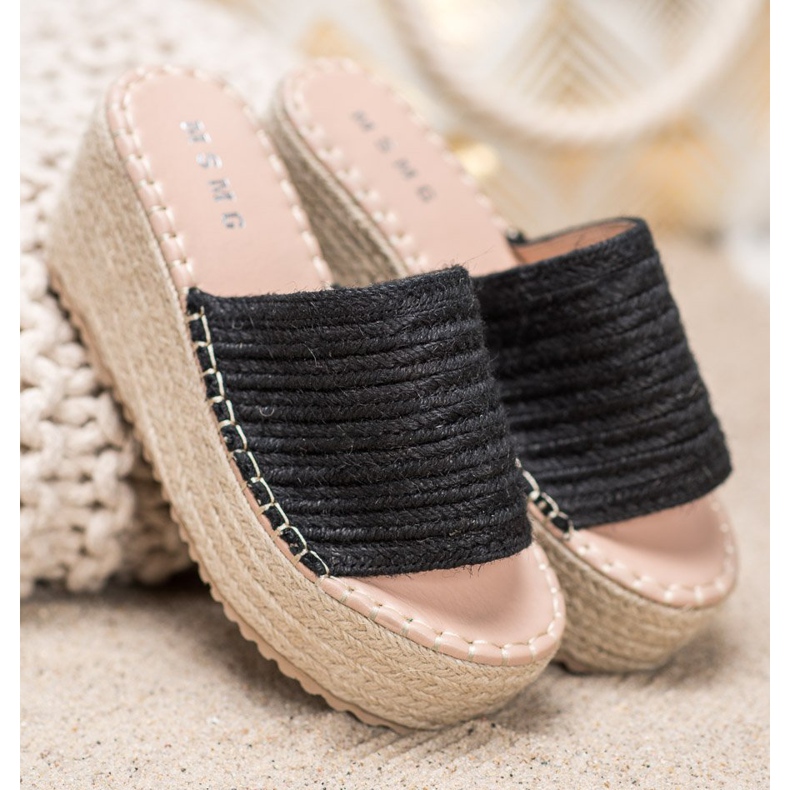 SHELOVET Punottu Wedge Sandaalit musta 1