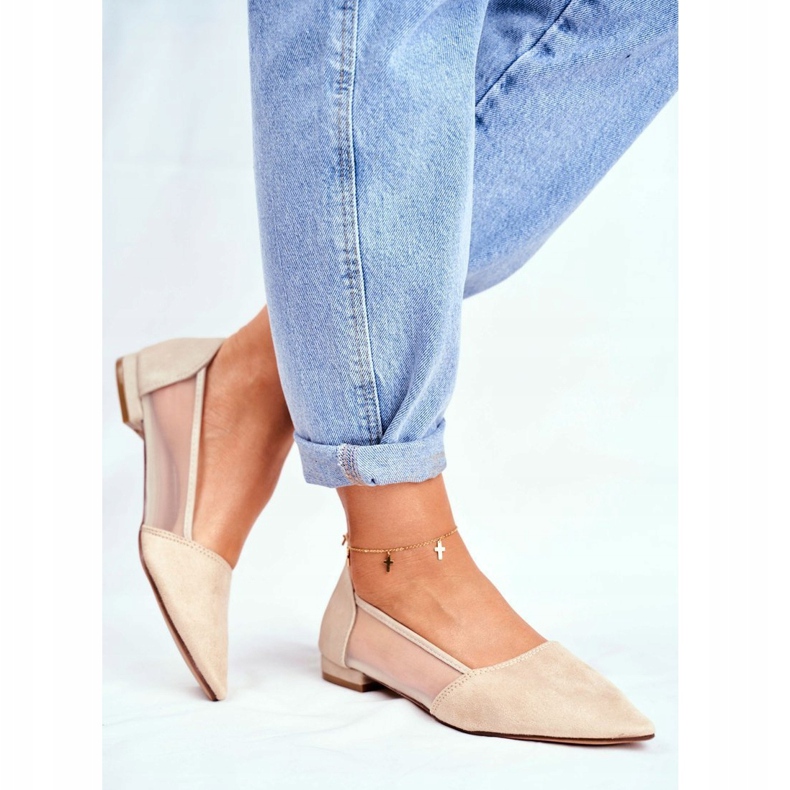 EVE Naisten ballerinat, joissa mesh -mokkanahka Beige Fibe 1