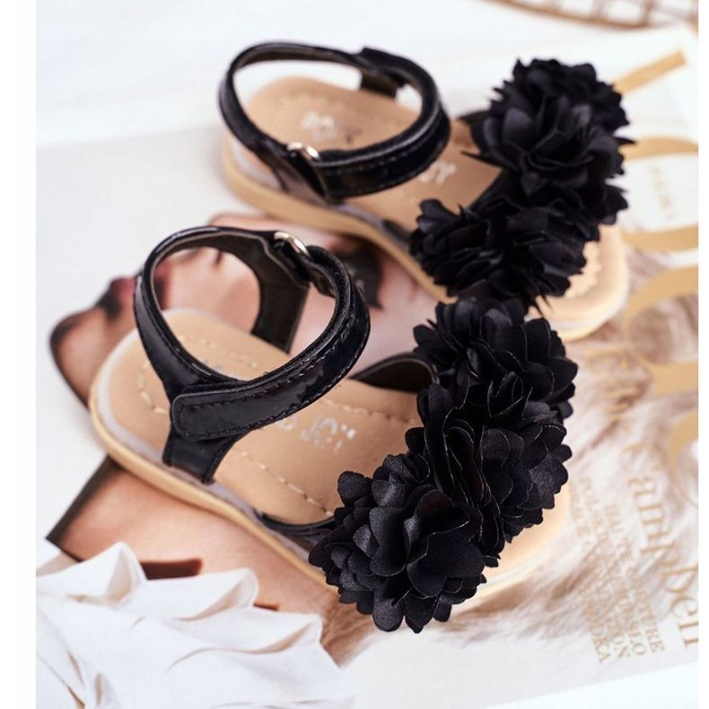 FRROCK Lasten sandaalit tarranauhalla hehkuva musta Milena 1