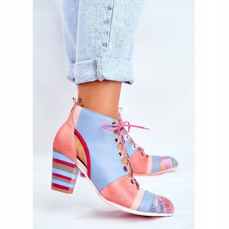 Naisten saappaat kantapäällä Nahka Maciejka Spring 03938-15 sininen vaaleanpunainen 1