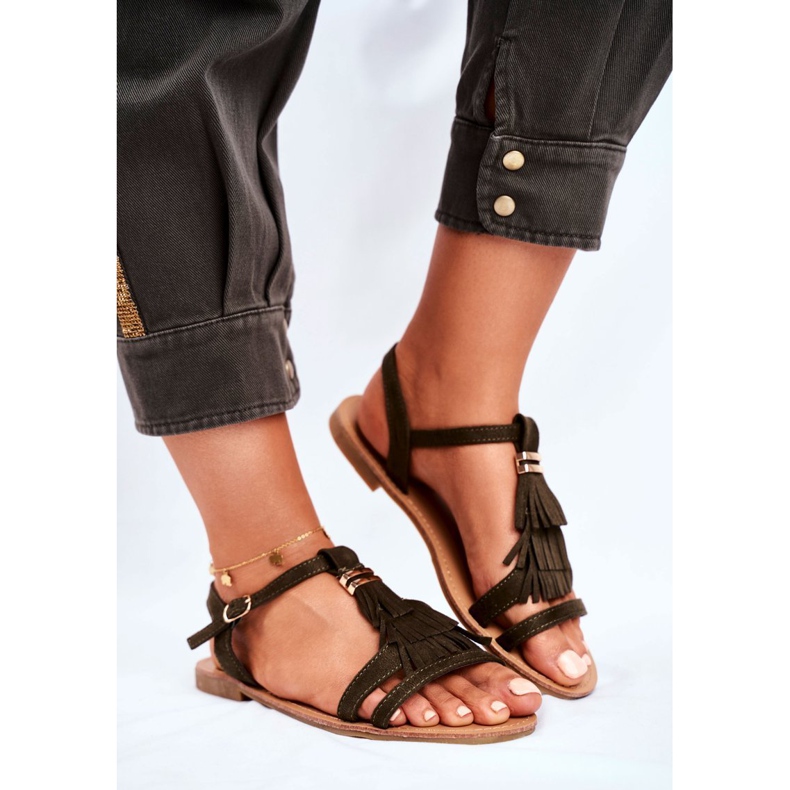 FJ1 Naisten sandaalit Flat Suede Boho Olive Lucami monivärinen vihreä 1