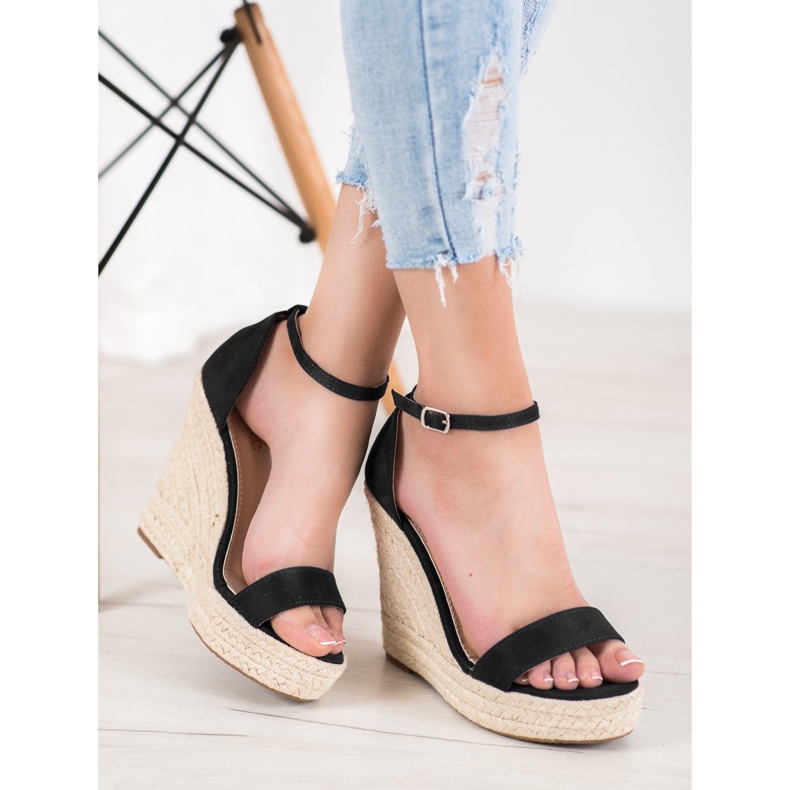 SHELOVET Seksikäs kiilamaiset sandaalit musta 1