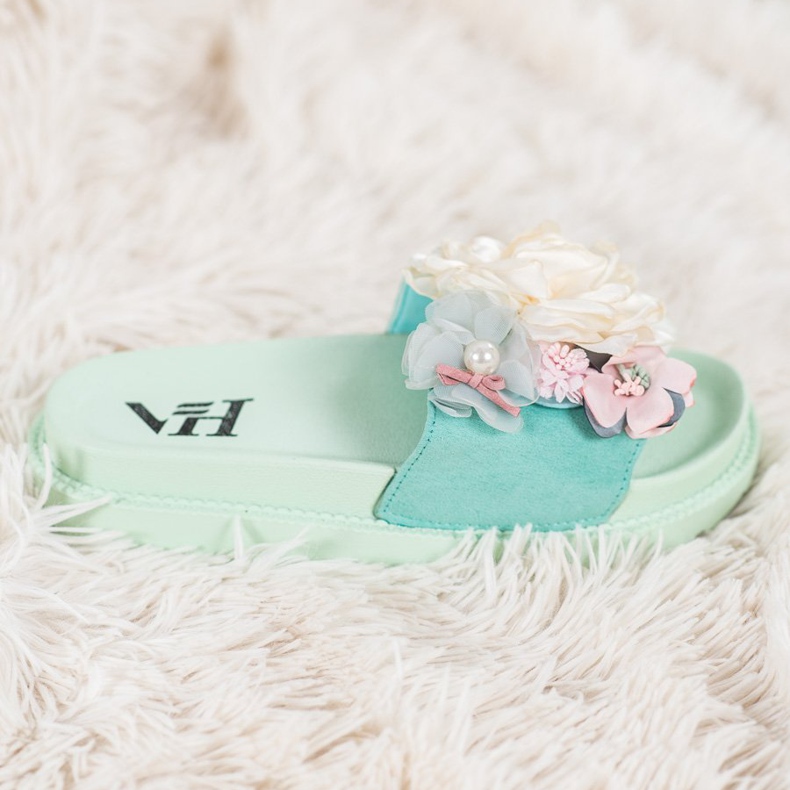 SHELOVET Mokkanahkatossut kukilla vihreä 2