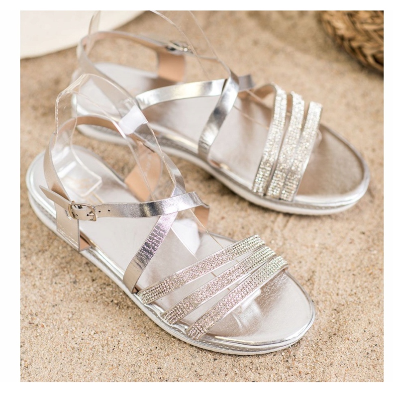 SHELOVET Mukavat hopeiset sandaalit harmaa 2