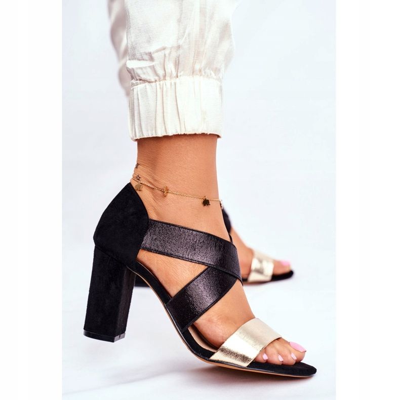 EVE Naisten sandaalit Suede Slip On Black Gold Varina musta keltainen 2