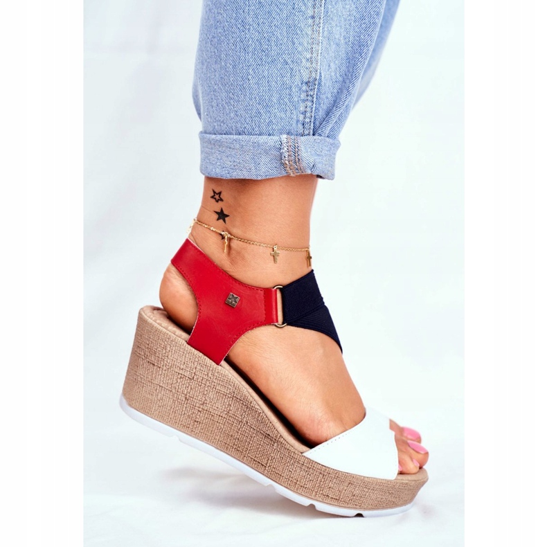Naisten sandaalit Wedge Big Star Slip-On FF276014 valkoinen punainen tummansininen 2