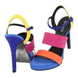 Korkeat nahkaiset sandaalit Edeo 3338 -kantapäässä sininen oranssi vaaleanpunainen keltainen 2