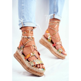 FRBS Naisten sandaalit korkkialustalla sidottu Orange My Way oranssi monivärinen 1