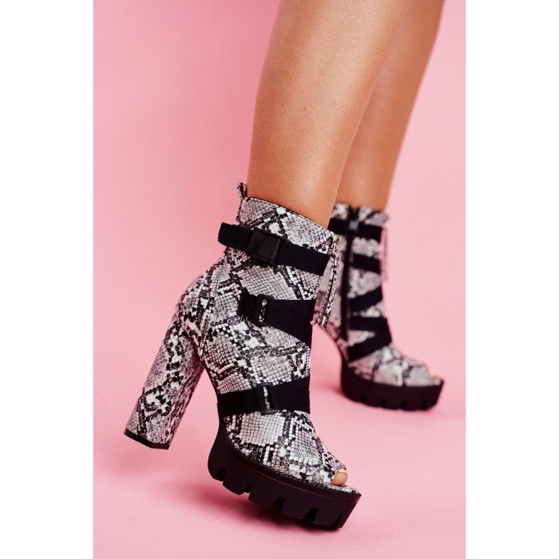 PS1 Naisten nilkkurit Open Toe Snake Skin Gladios musta harmaa 1