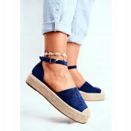 PS1 Naisten Espadrilles Navy Blue Linen Platform Palermo laivastonsininen 1