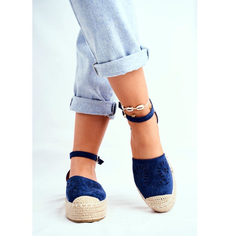 PS1 Naisten Espadrilles Navy Blue Linen Platform Palermo tummansininen 2