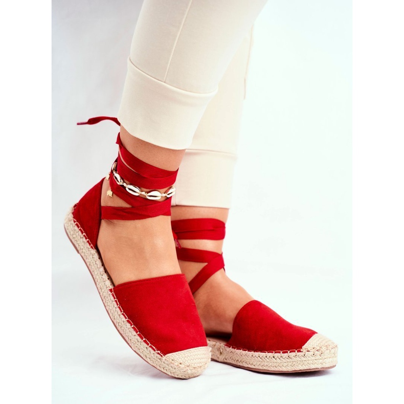 SEA Naisten espadrillit, sidottu pellava, punainen Bonjour 1