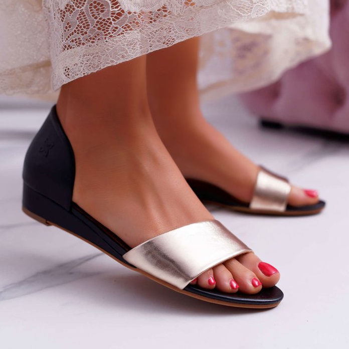 Naisten sandaalit Maciejka nahka musta ja kulta 1971 Nomara keltainen 1