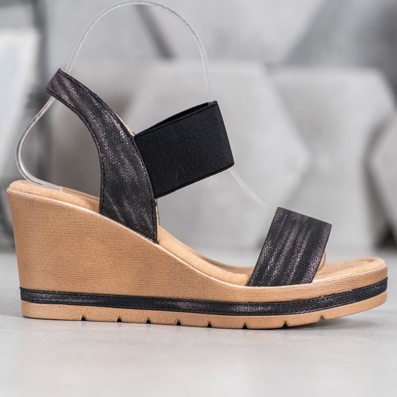 Sea Elves Tyylikkäät kiilamaiset sandaalit musta 2