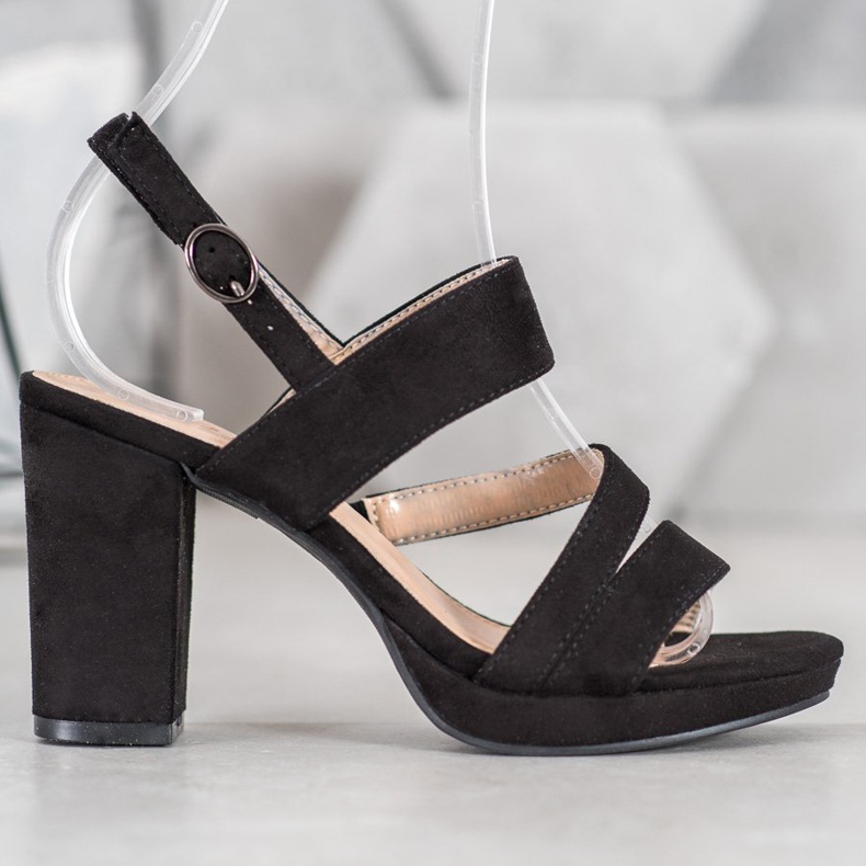 SHELOVET Korkeakorkoiset mokkanahkaiset sandaalit musta 1