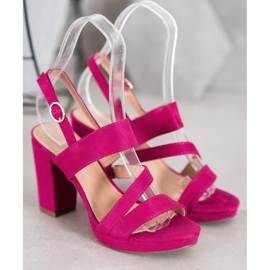 SHELOVET Korkeakorkoiset mokkanahkaiset sandaalit vaaleanpunainen 1