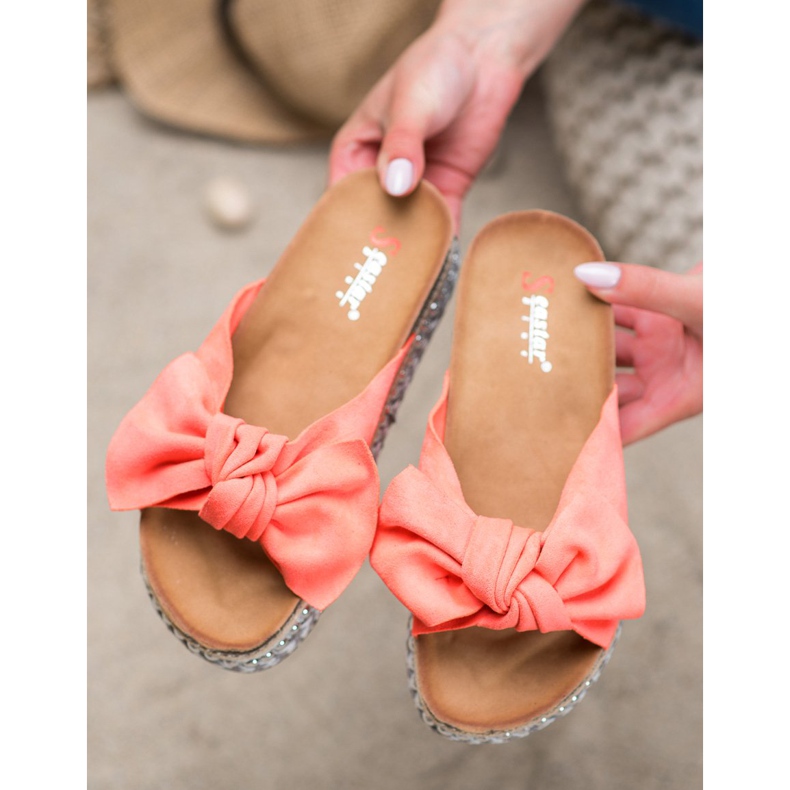 Seastar Mokkanahkatossut koristeellisella alustalla punainen oranssi 1