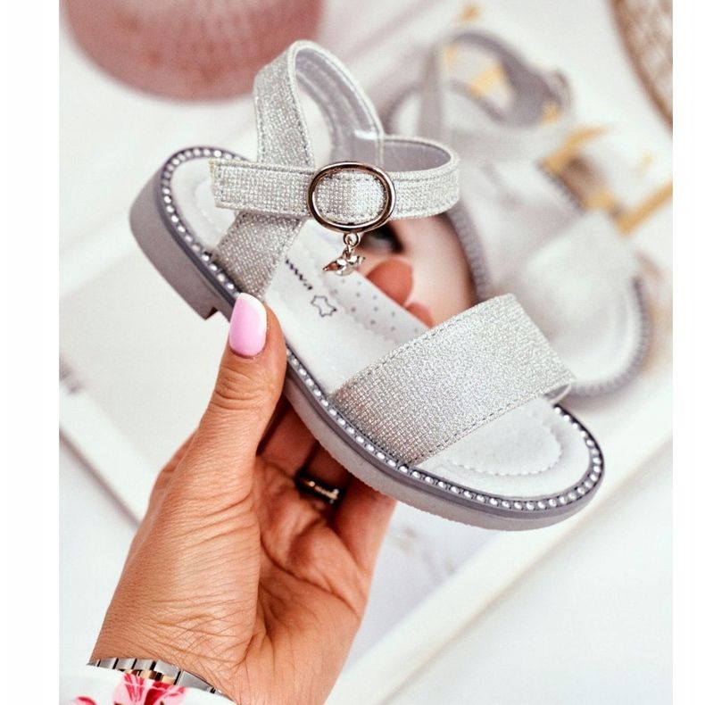 Apawwa Lasten sandaalit tarranauhalla Silver Brocade Verden harmaa 1