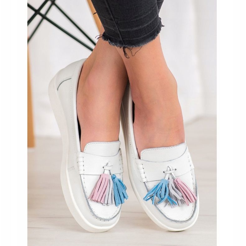 Loaferit värikkäillä VINCEZA -hapsuilla valkoinen 1