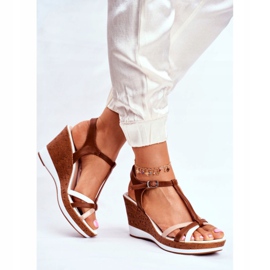 Naisten sandaalit kiilassa Sergio Leone Brown SK308 valkoinen ruskea 2