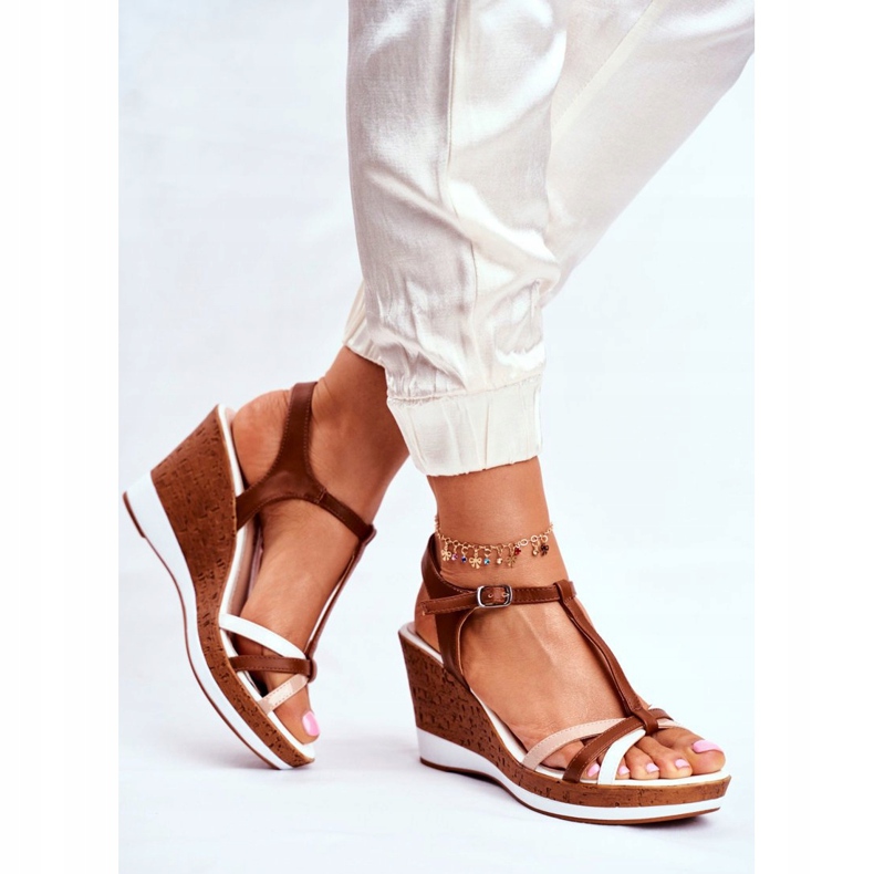 Naisten sandaalit kiilassa Sergio Leone Brown SK308 valkoinen ruskea 2