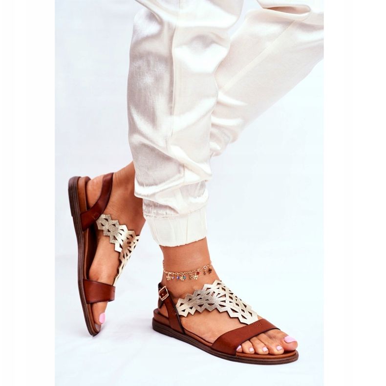 Naisten sandaalit Flat Sergio Leone Brown SK035 ruskea hopea 2