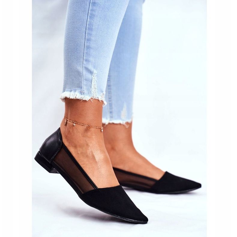 EVE Naisten ballerinat, joissa mesh -mokkanahka musta Fibe 2