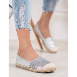 SHELOVET Hopeiset espadrillit glitterillä harmaa 1