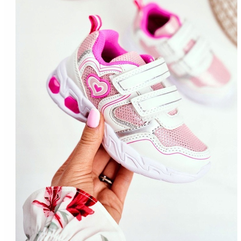 EVE Urheilu Lasten kengät Kiiltävä valkoinen Scarlet Velcro vaaleanpunainen 2