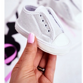 Apawwa Lasten lenkkarit Velcro kanssa Brocade Baptism Silver Milley valkoinen 1