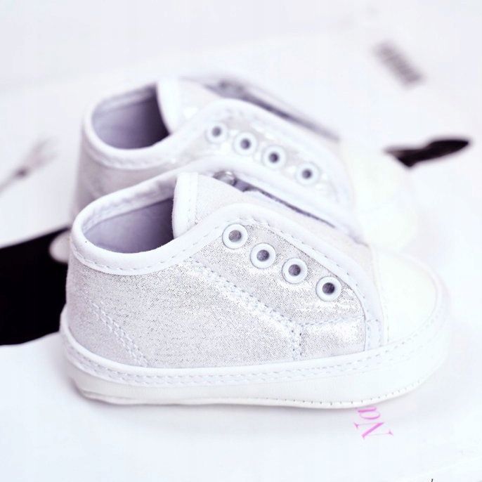 Apawwa Lasten lenkkarit Velcro kanssa Brocade Baptism Silver Milley valkoinen 2