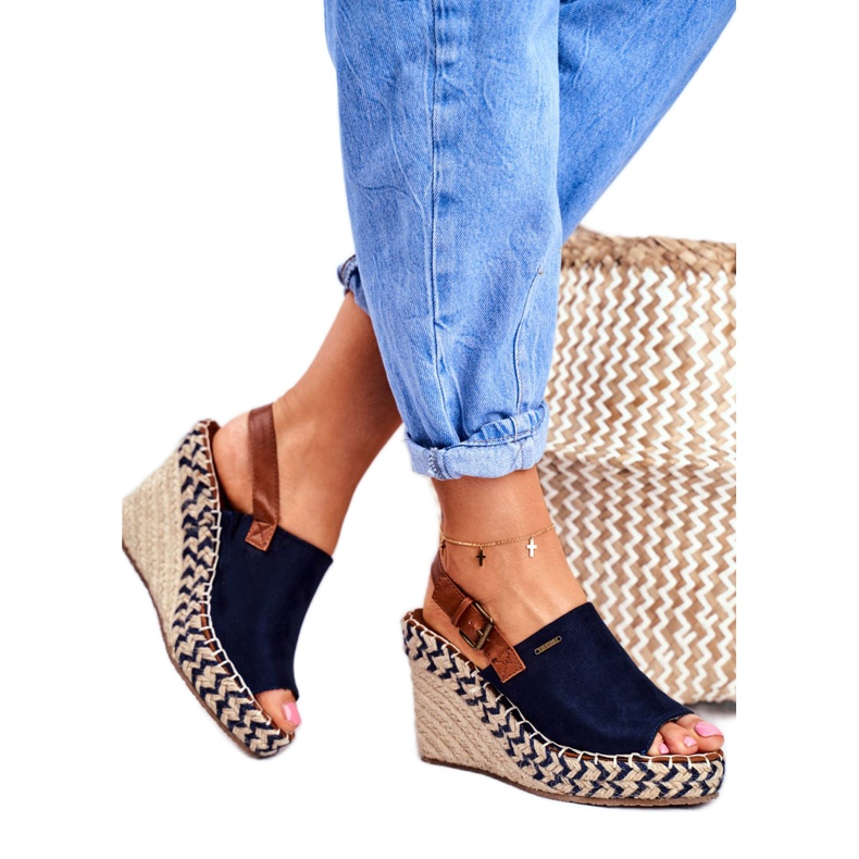 Naisten sandaalit Wedge Big Star Navy Blue FF274980 ruskea tummansininen 2