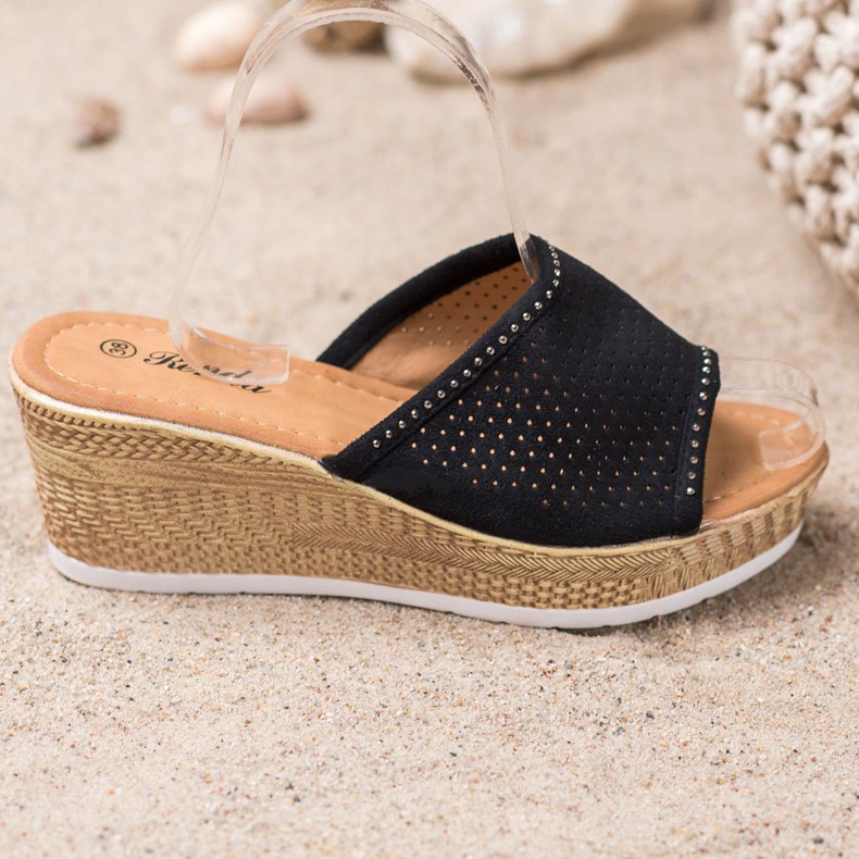 Renda Avoimet kiilamaiset tossut musta 2