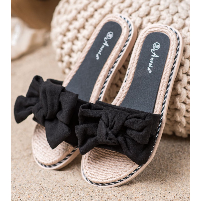 Anesia Paris Tyylikkäät mokkanahkatossut musta 2