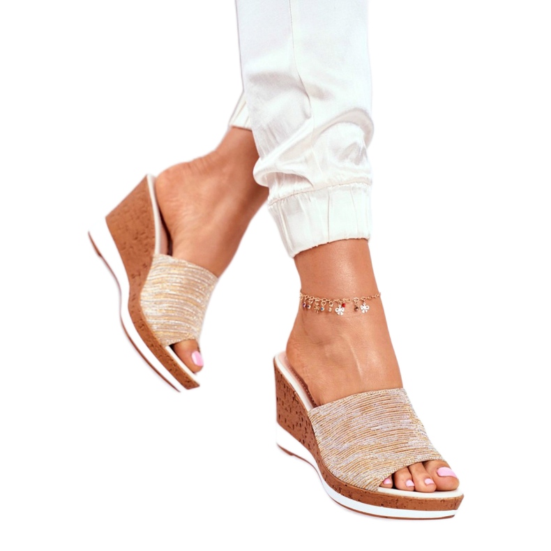 Naisten tossut Wedge Sergio Leone Beige SK320 kultainen 4