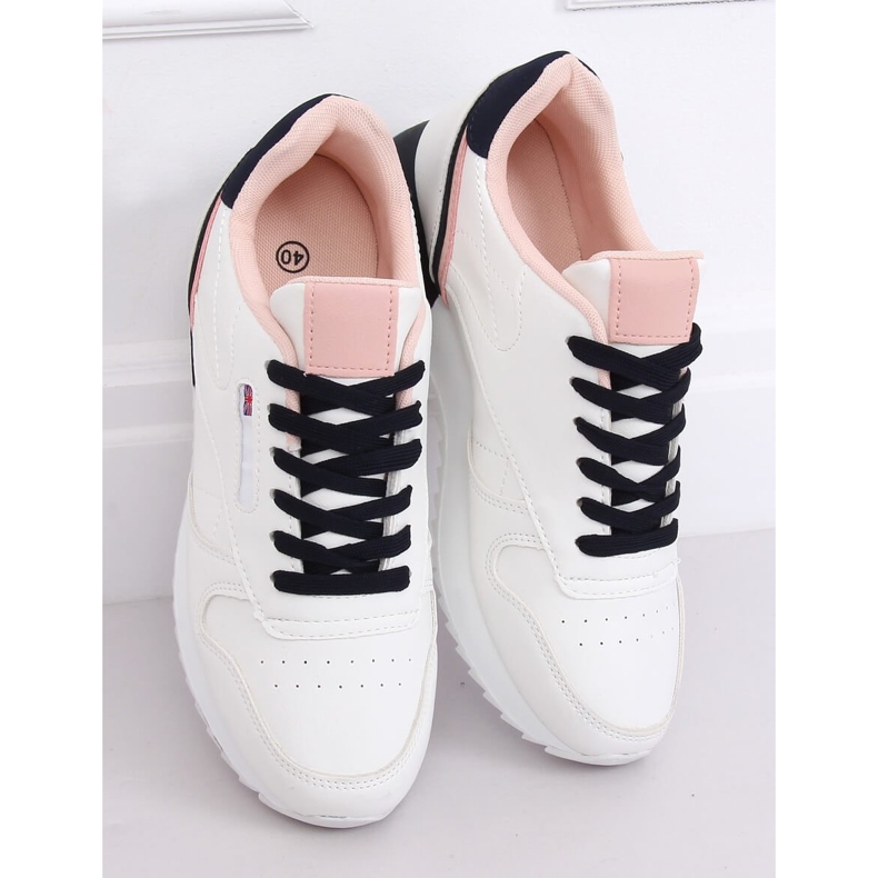 Valkoiset naisten urheilukengät BK938 WHITE / NAVY valkoinen tummansininen 2