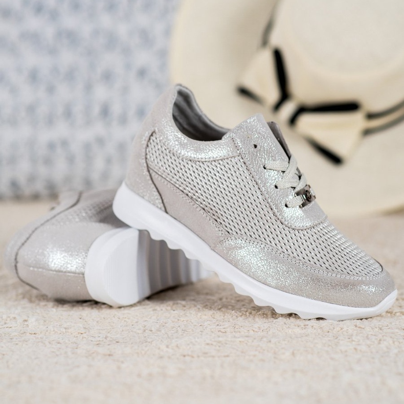 VINCEZA kiiltävät nahkaiset lenkkarit harmaa 1