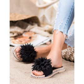 Anesia Paris Tyylikkäät tossut koristeella musta 1