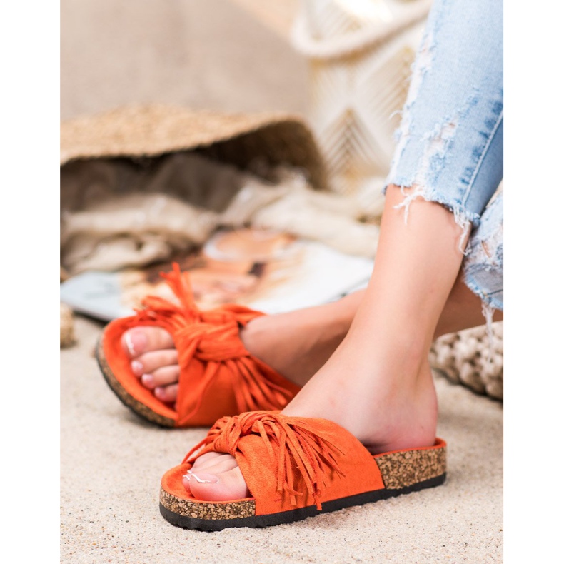 Bestelle Mokkanahkaiset tossut, joissa on hapsut oranssi 1